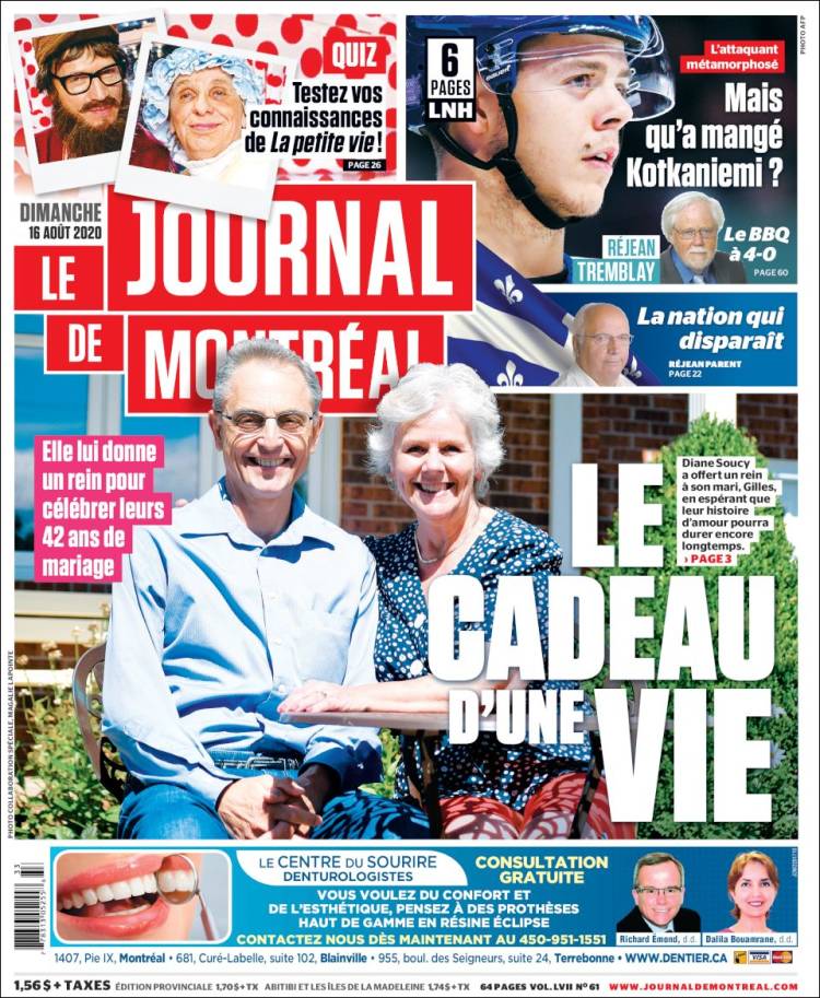 Portada de Le Journal de Montréal (Canada)