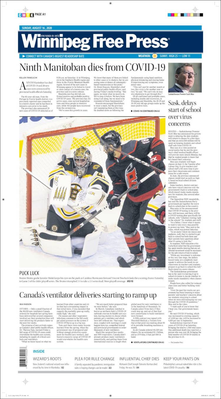 Portada de Winnipeg Free Press (Canada)