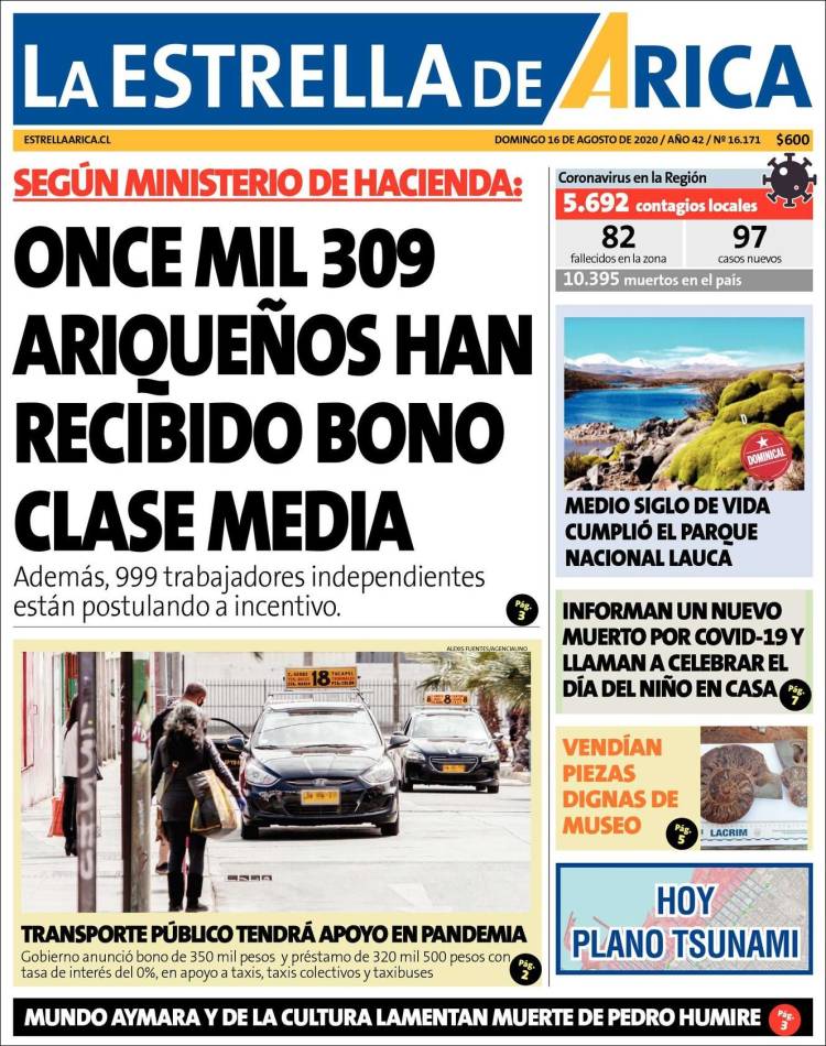 Portada de La Estrella de Arica (Chile)