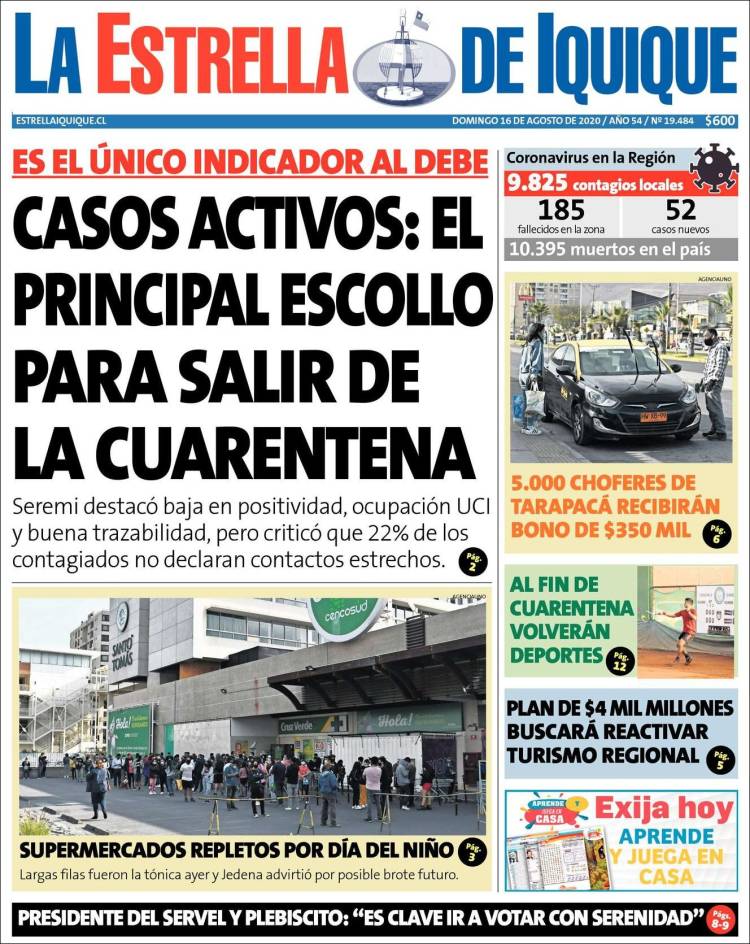 Portada de La Estrella de Iquique (Chile)