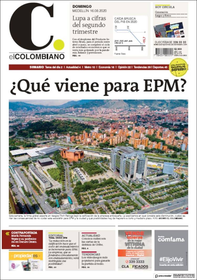 Portada de El Colombiano (Colombia)