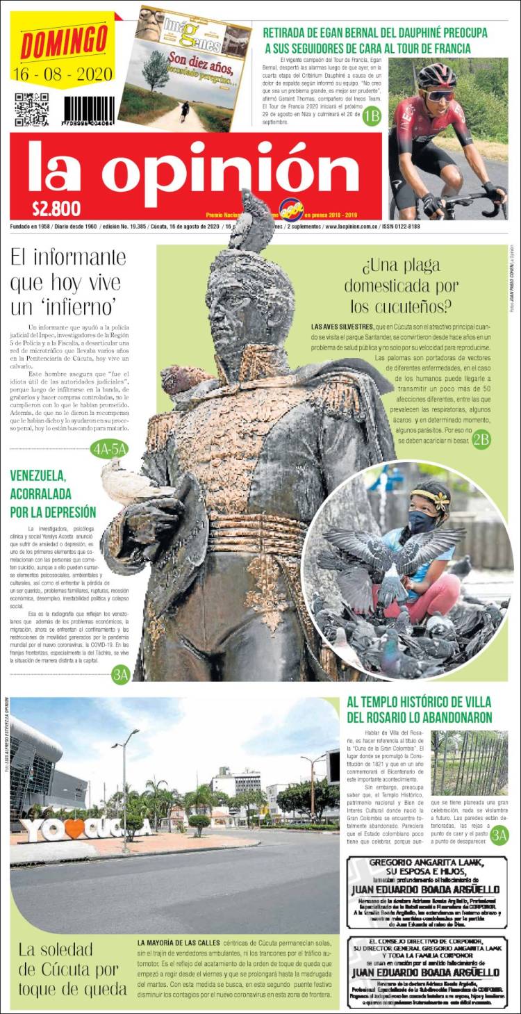 Portada de Diario La Opinion (Colombia)