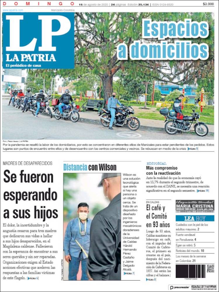 Portada de La Patria (Colombia)