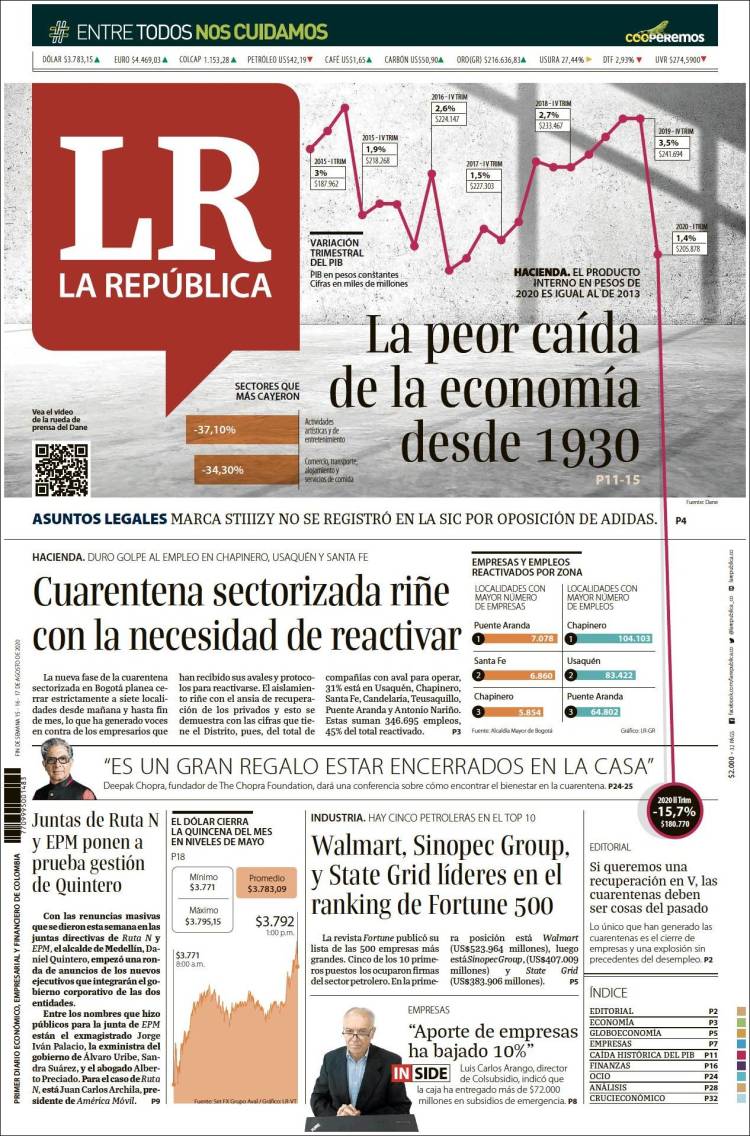 Portada de La Republica (Colombia)