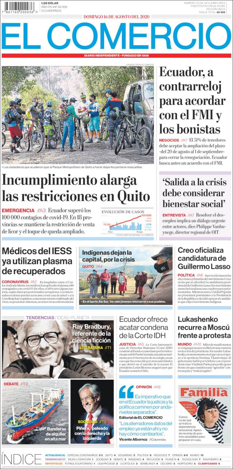 Portada de El Comercio (Ecuador)
