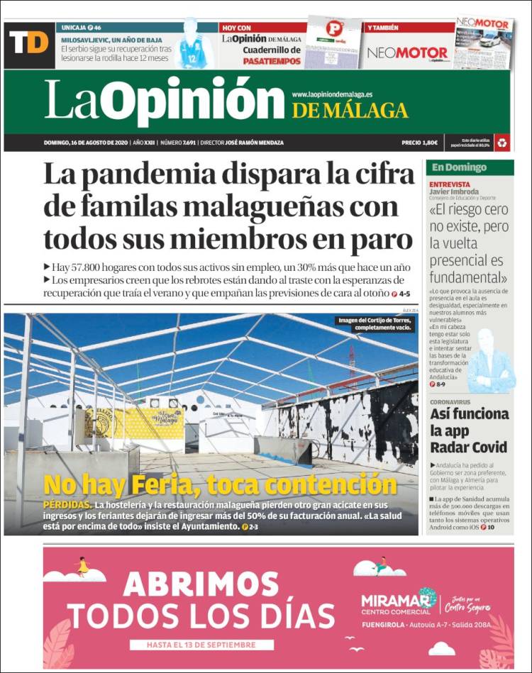 Portada de La Opinión de Málaga (Espa&ntilde;a)