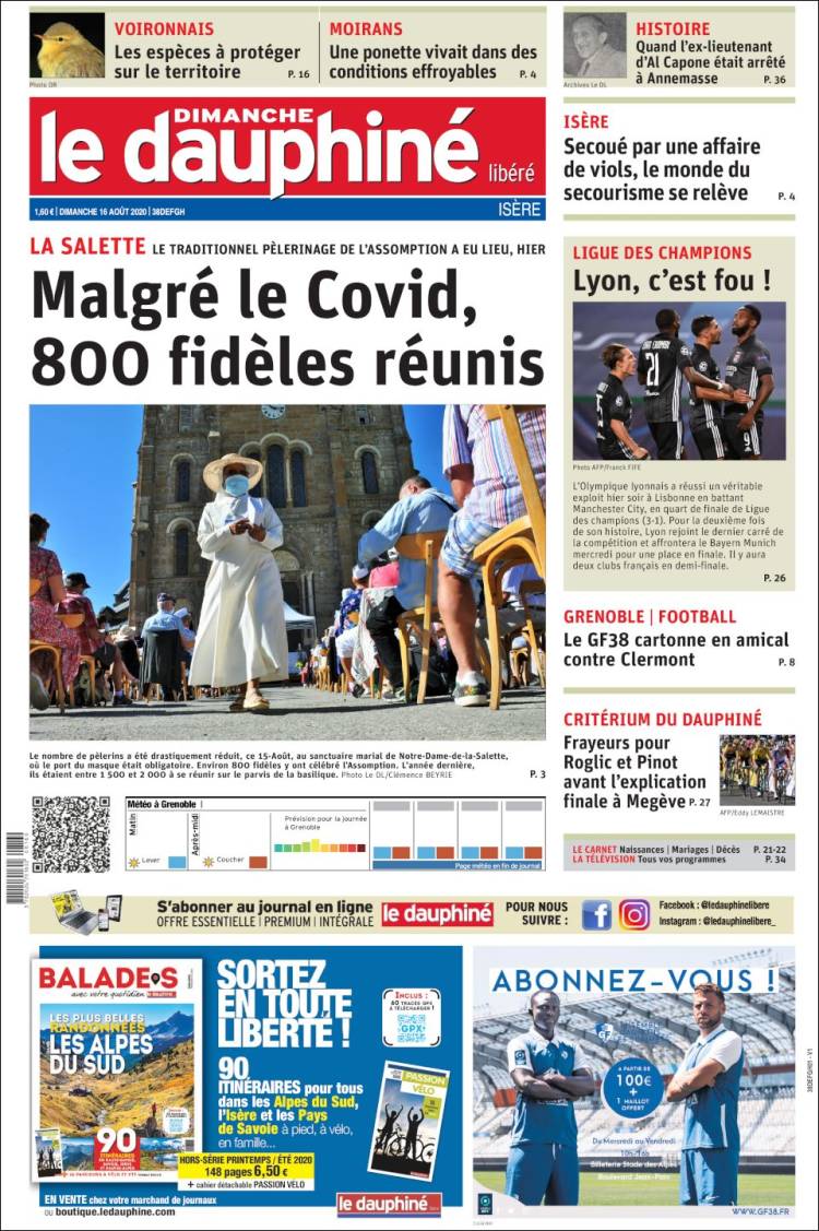Portada de Le Dauphiné Libéré (Francia)
