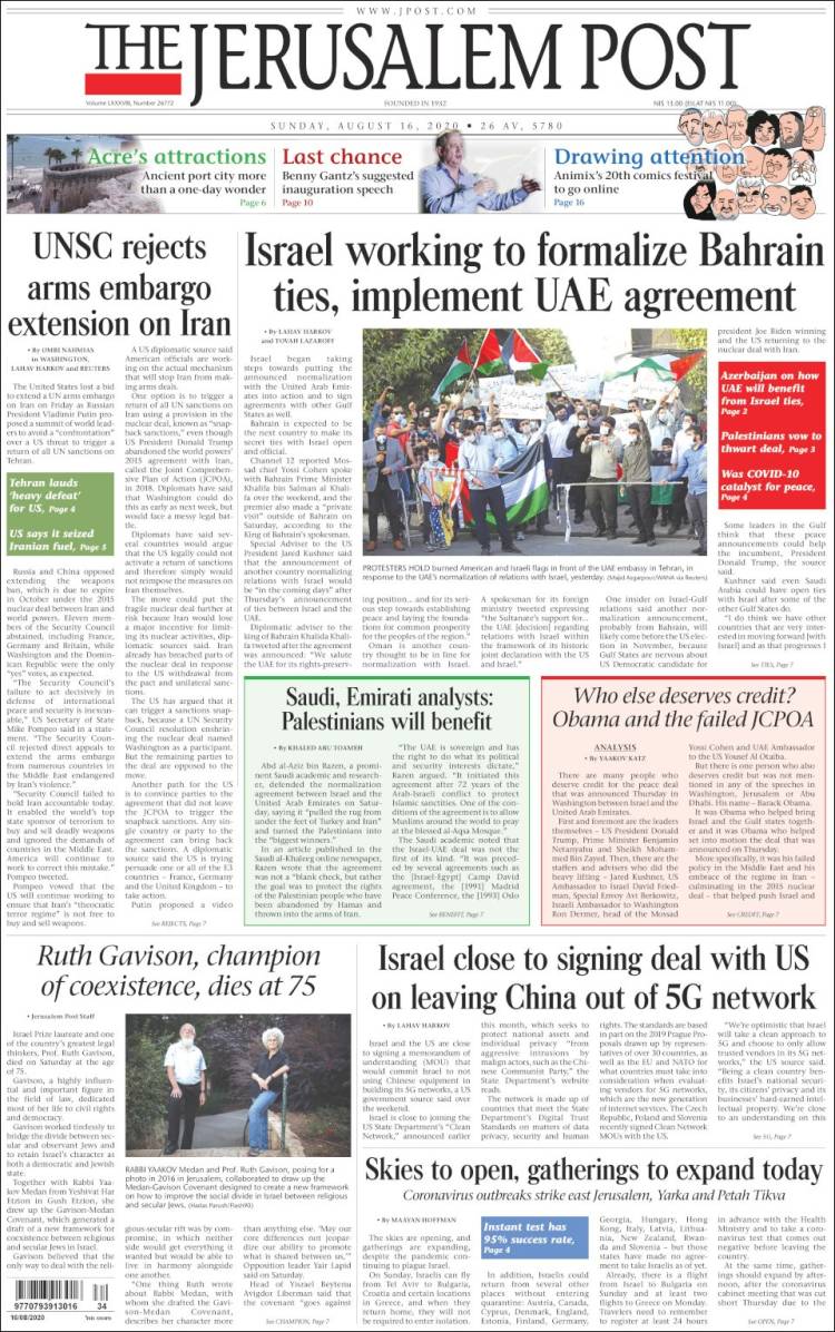 Portada de The Jerusalem Post (Israel)