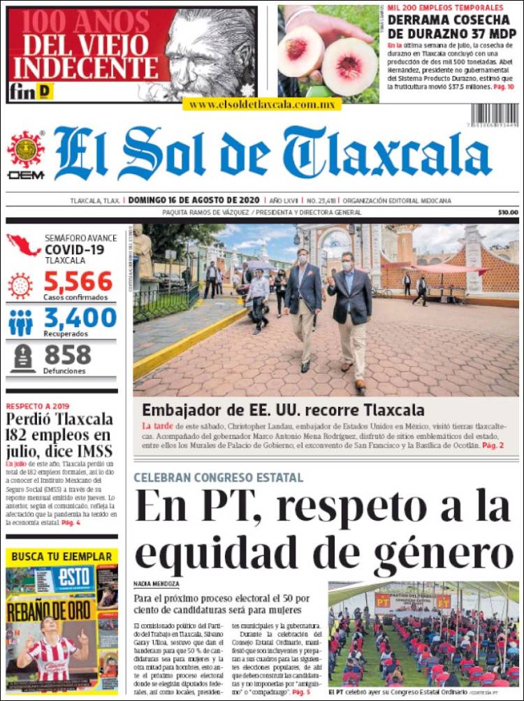 Portada de El Sol de Tlaxcala (Mexico)