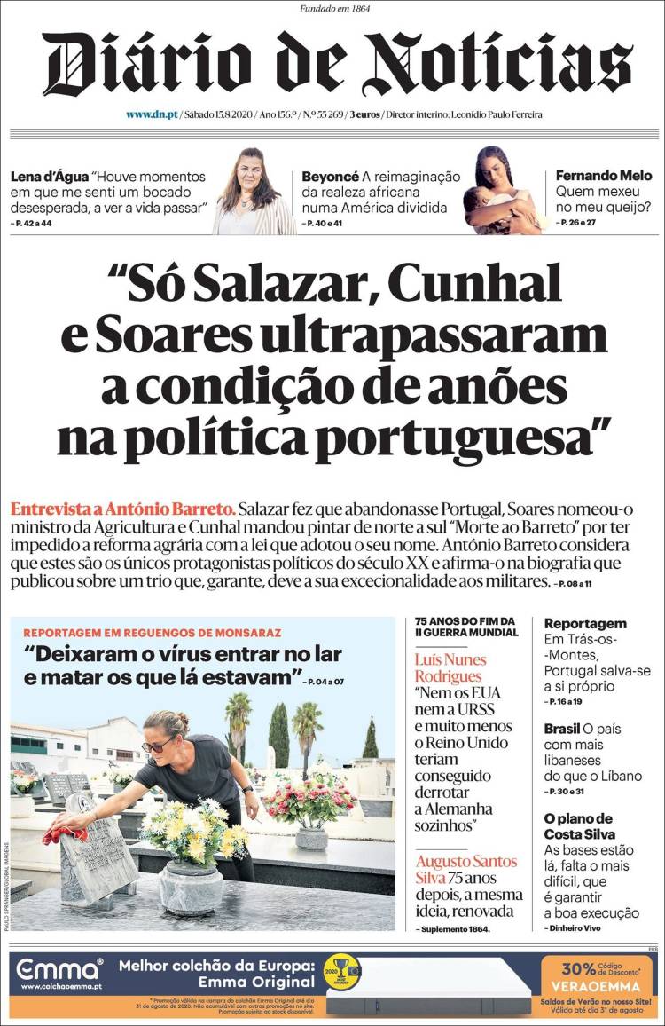 Portada de Diário de Noticias (Portugal)