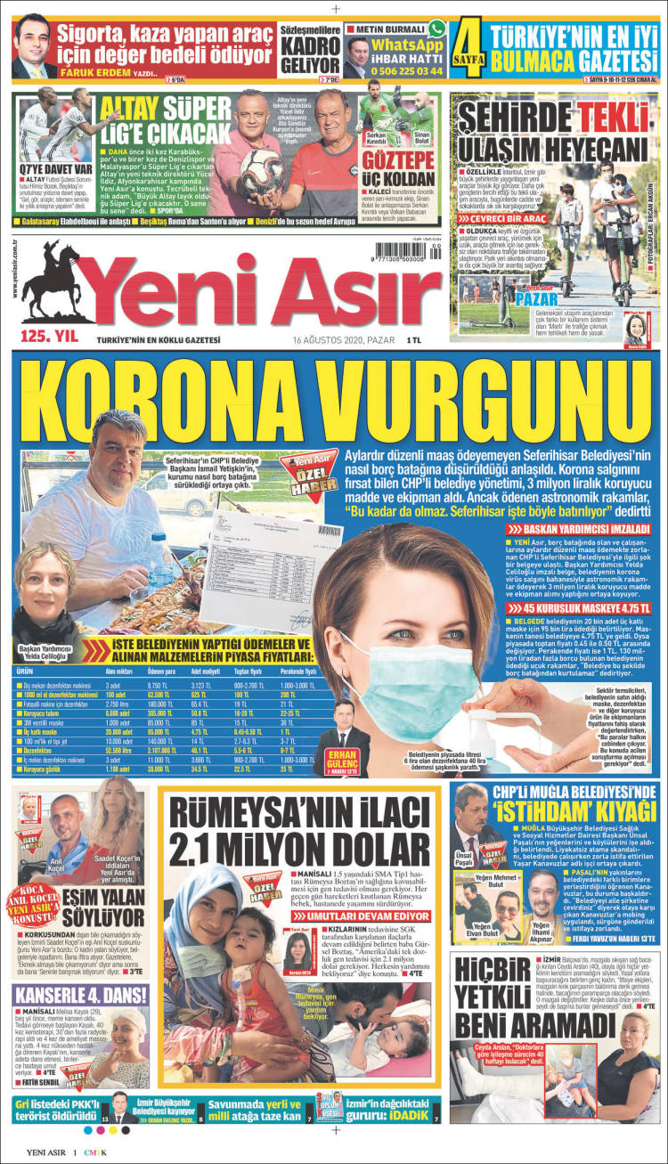 Portada de Yeni Asır (Turqu&iacute;a)