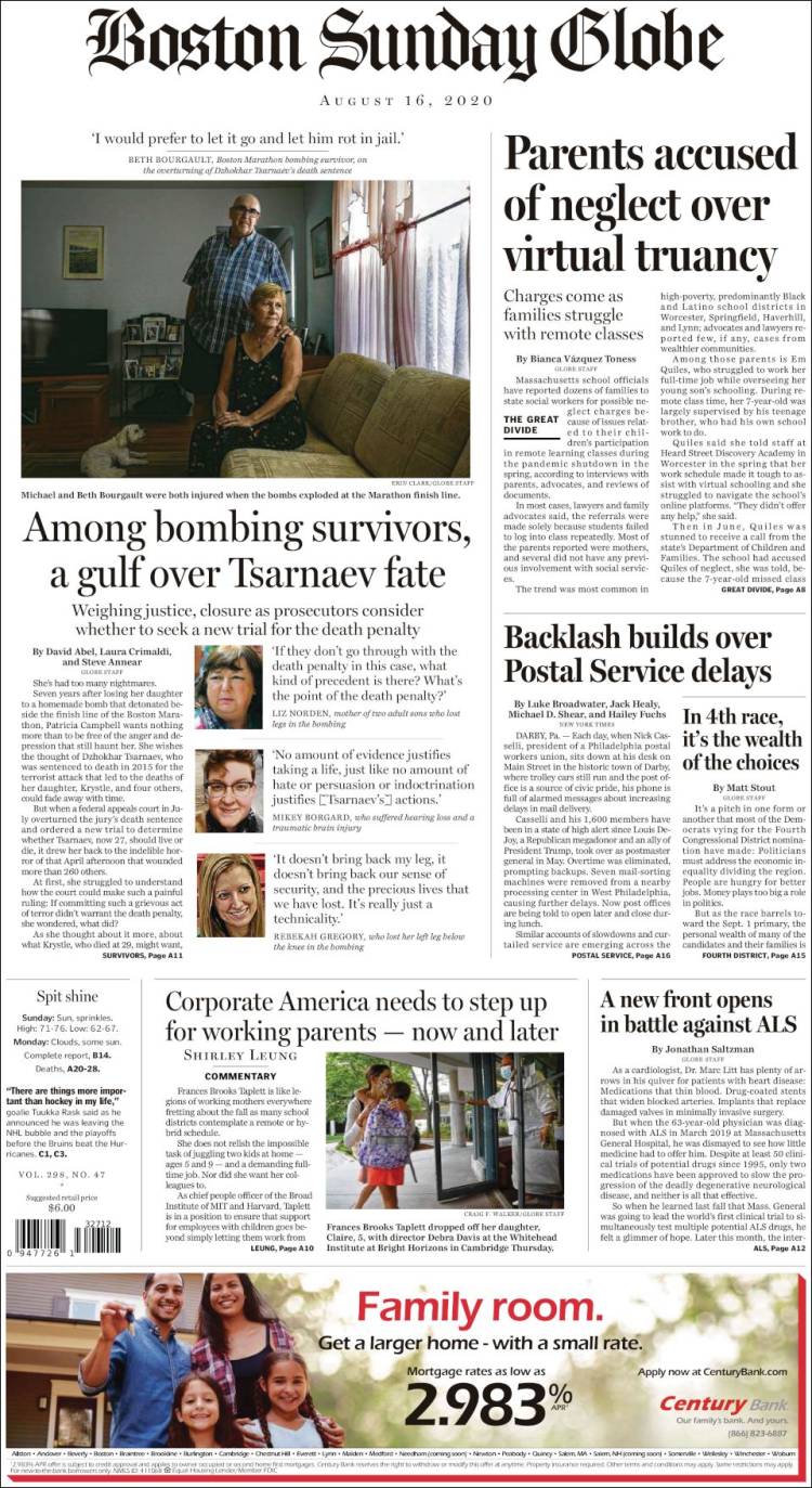 Portada de Boston Globe (USA)