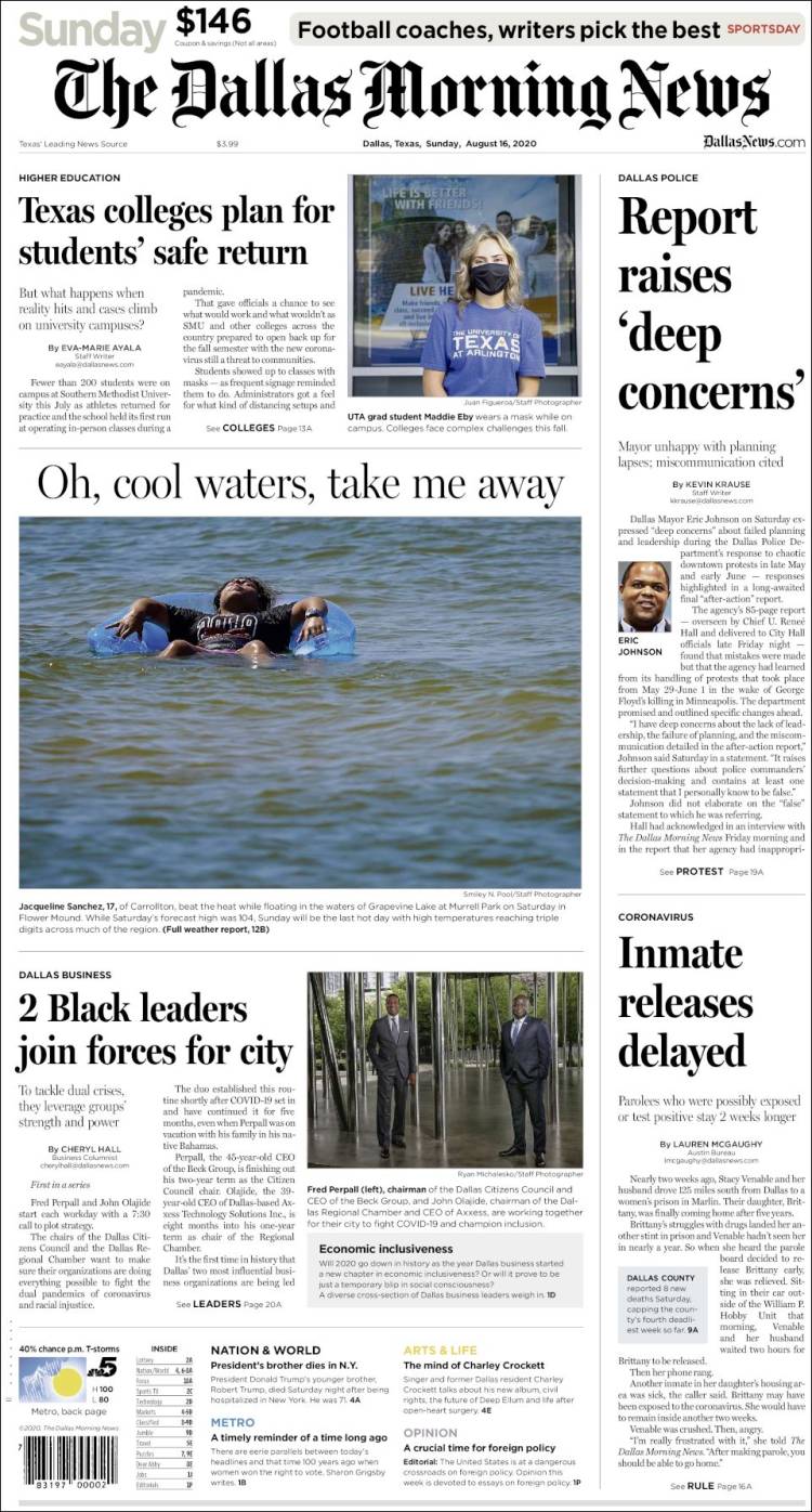 Portada de Dallas Morning News (USA)