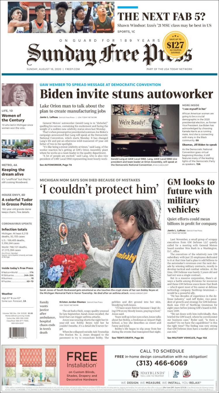 Portada de Detroit Free Press (USA)