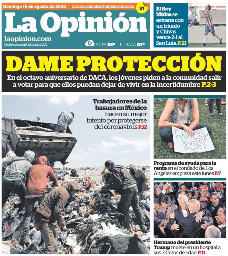 Portada de La Opinión (USA)