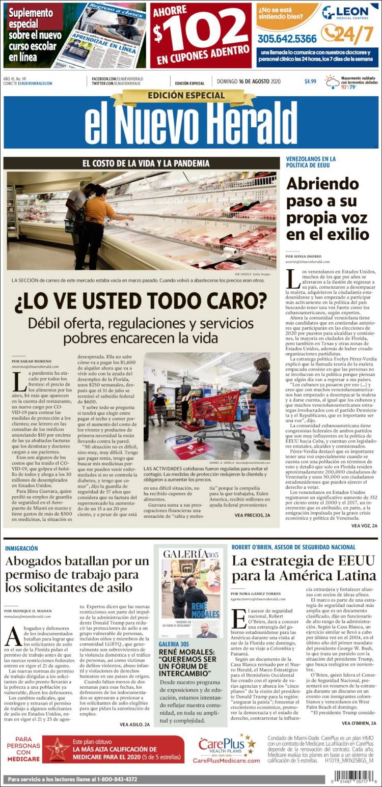 Portada de El Nuevo Herald (USA)