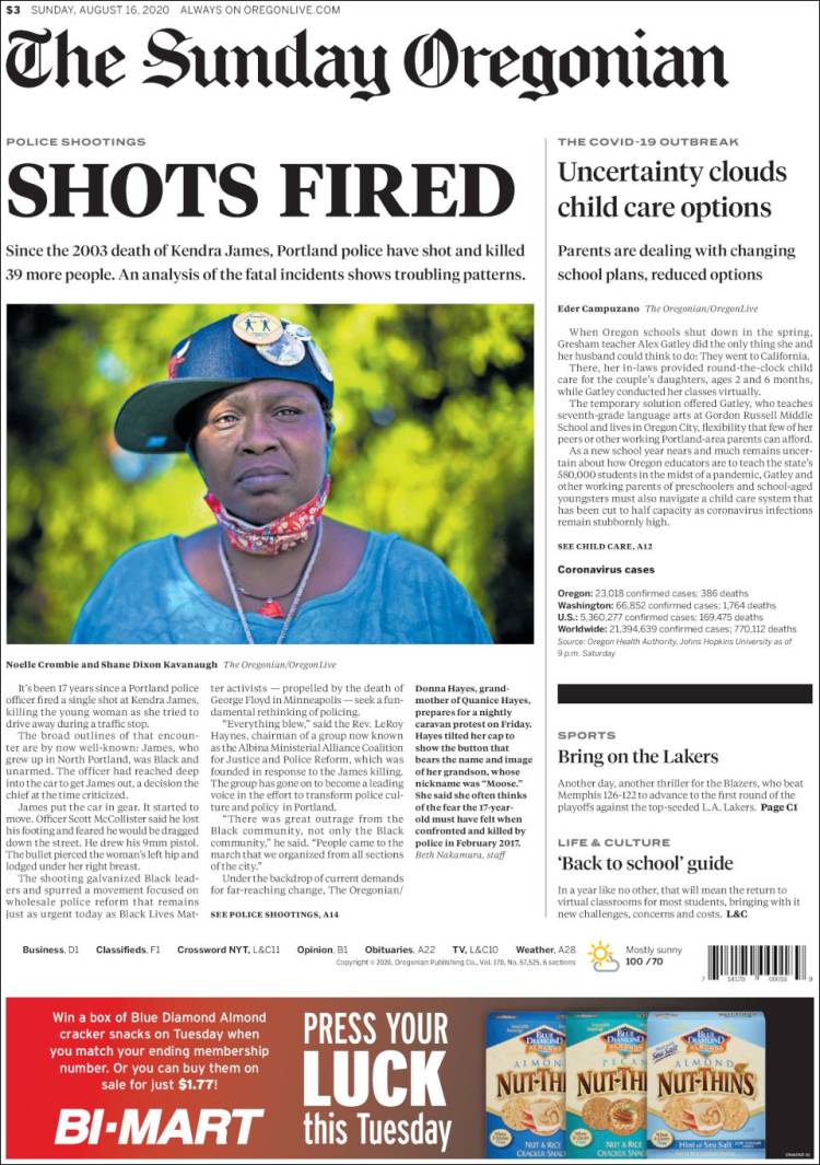 Portada de The Oregonian (USA)