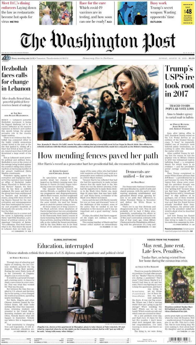 Portada de The Washington Post (USA)