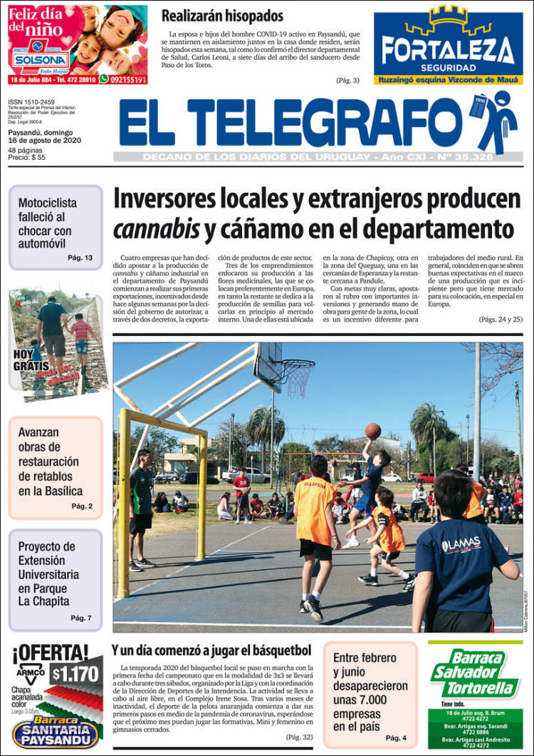 Portada de El Telégrafo (Uruguay)