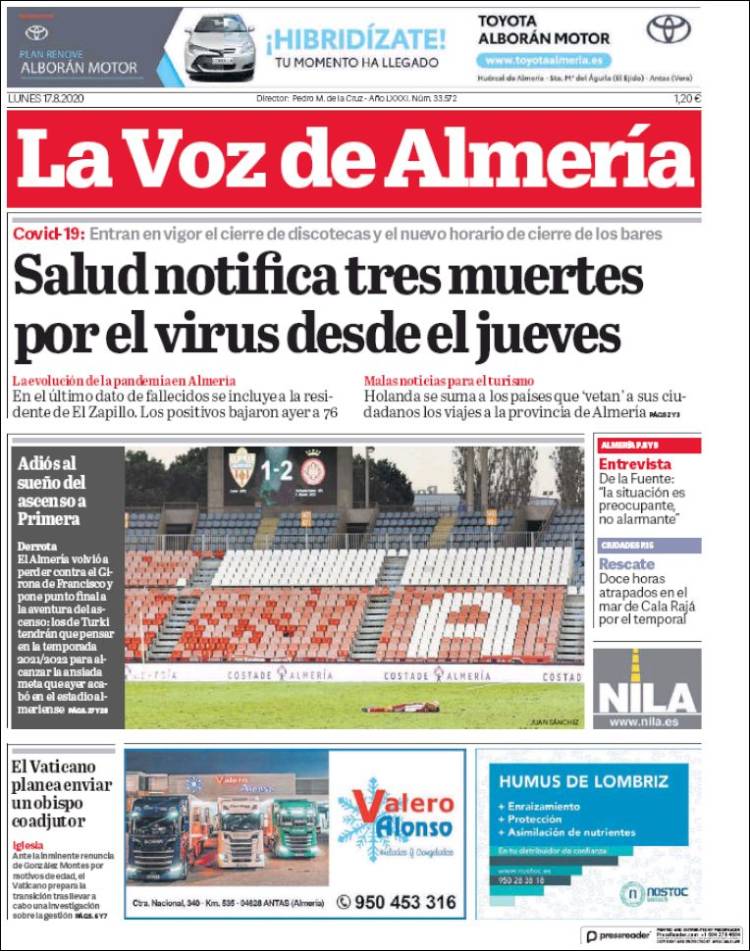 Portada de La Voz de Almería (Espa&ntilde;a)