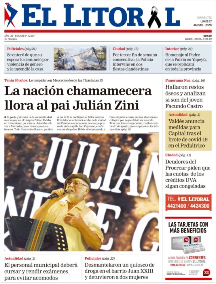 Portada de El Litoral Corrientes (Argentina)