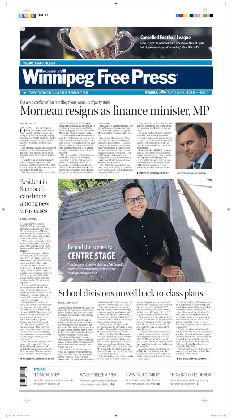 Portada de Winnipeg Free Press (Canadá)