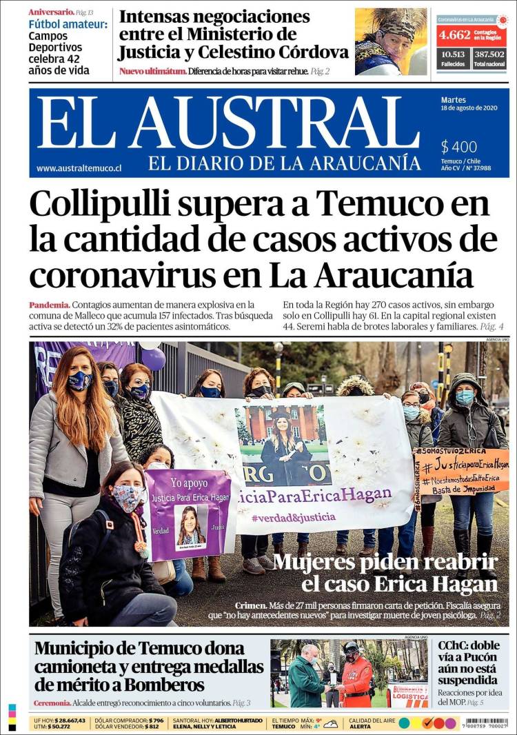 Portada de El Austral de Temuco (Chile)