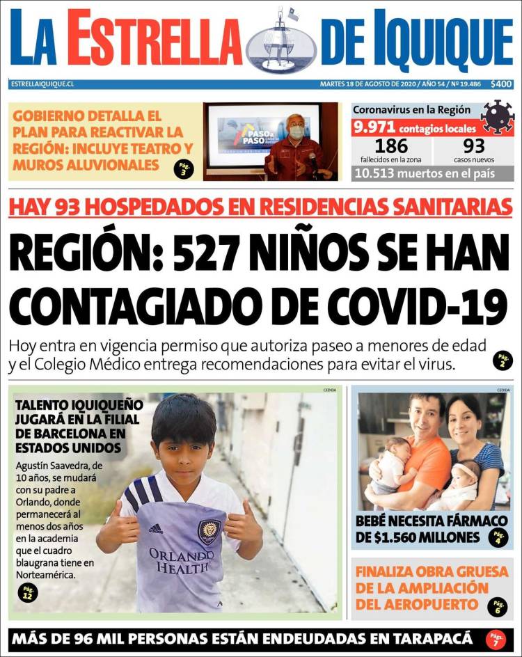 Portada de La Estrella de Iquique (Chile)