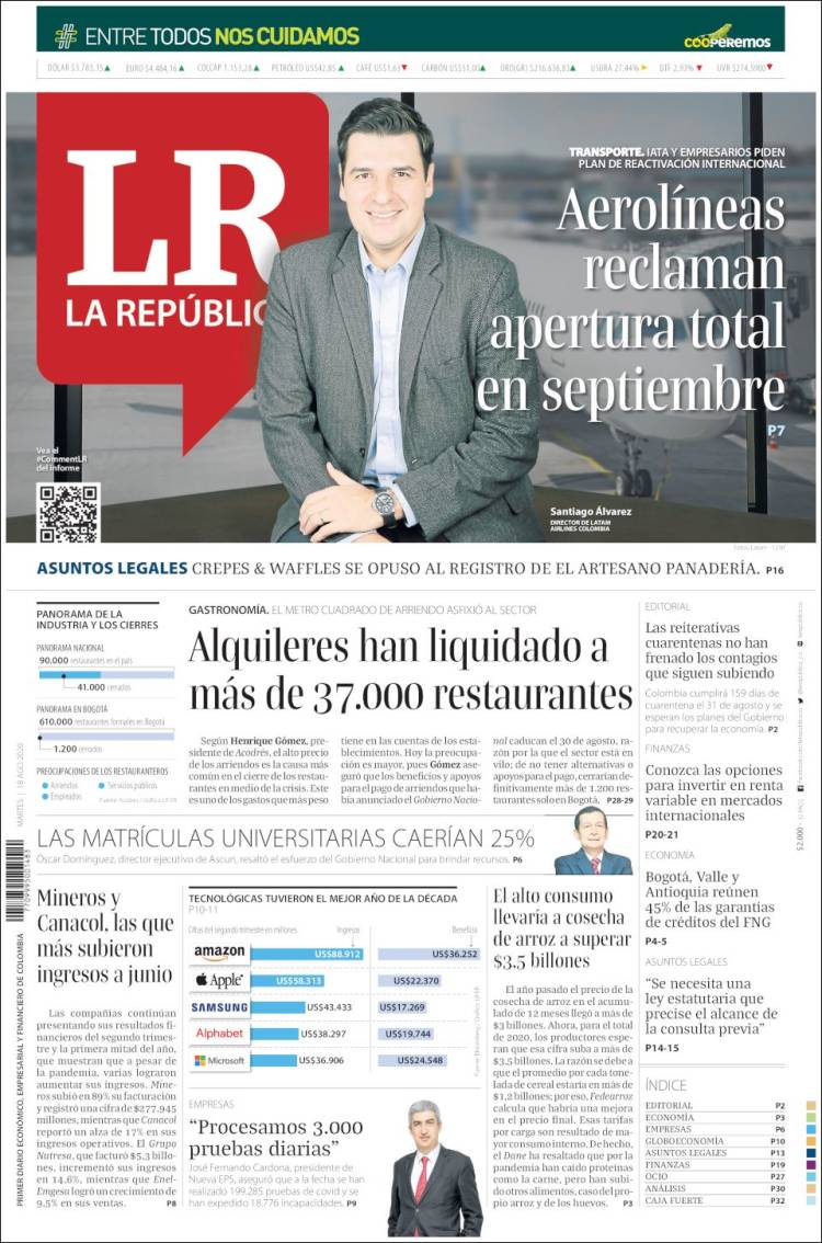 Portada de La Republica (Colombia)