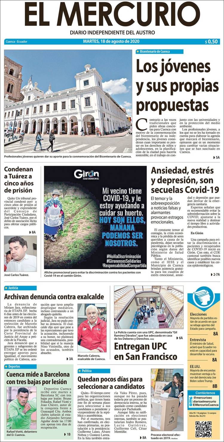 Portada de Diario El Mercurio (Ecuador)