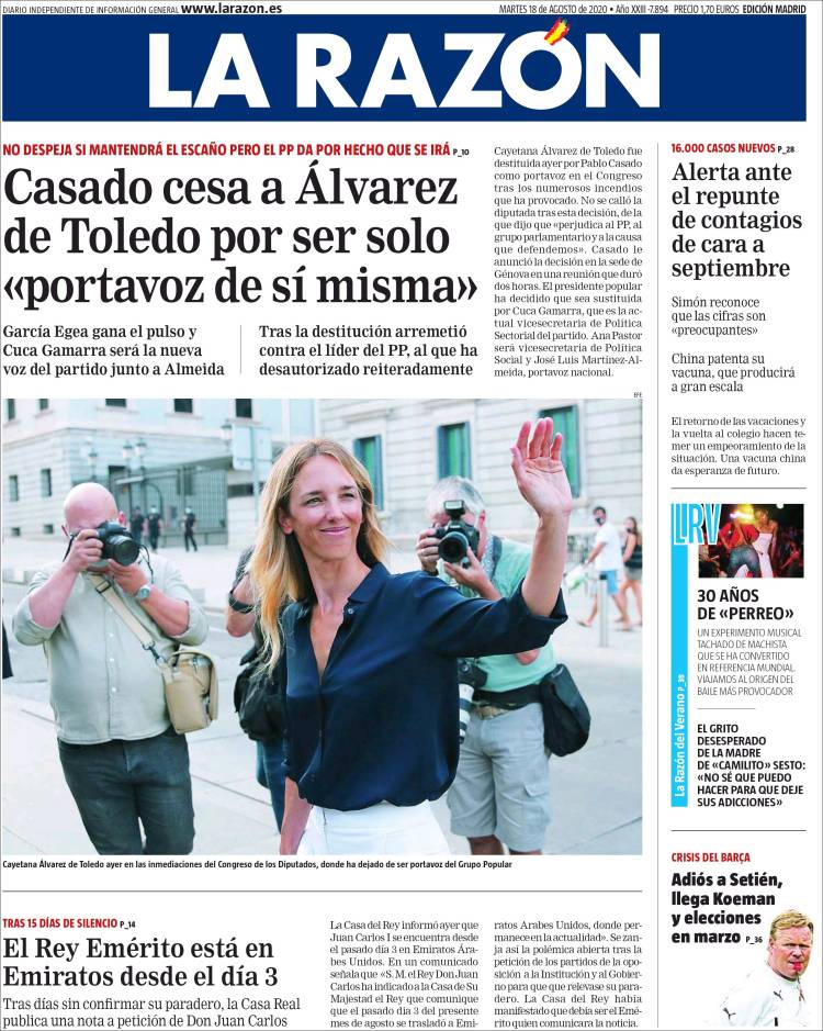 Portada de La Razón (Espa&ntilde;a)