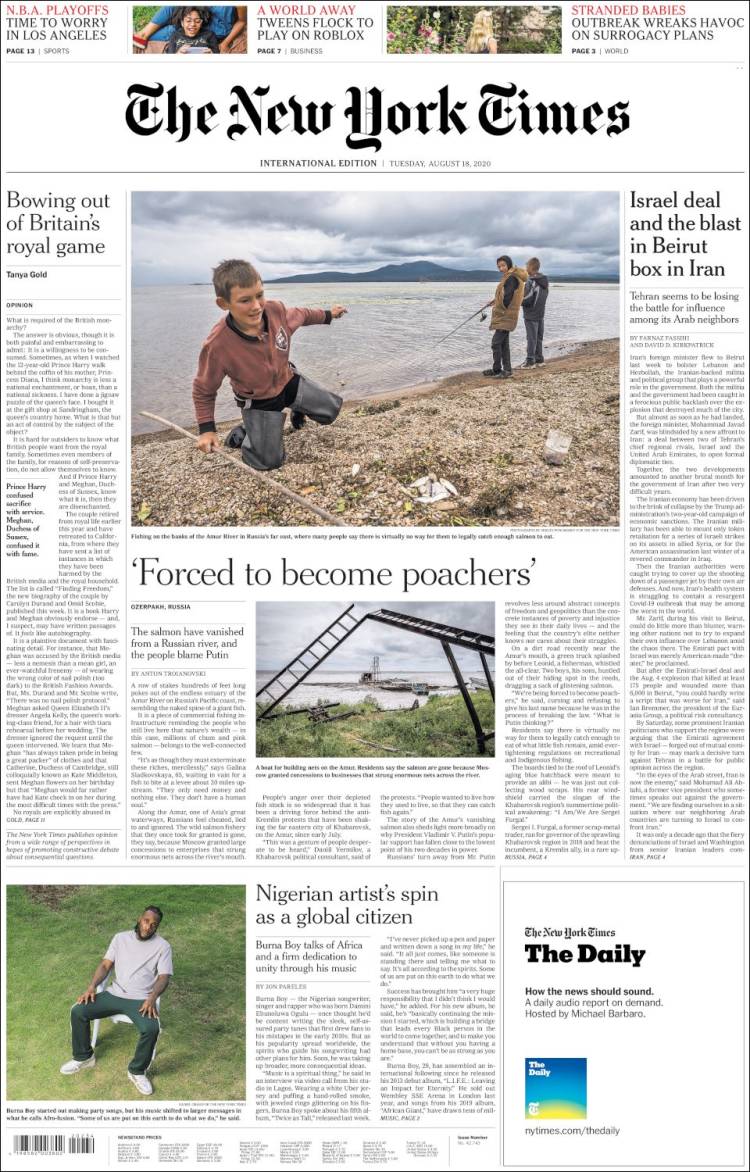 Portada de International New York Times (Europa)