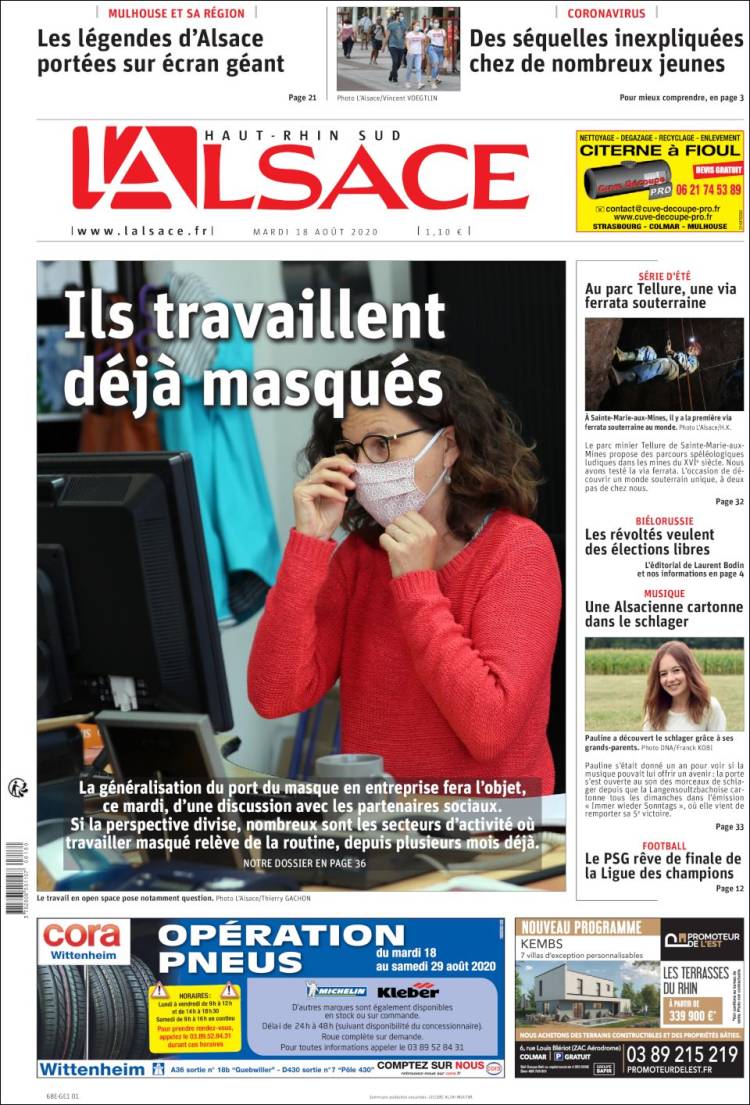 Portada de Journal L'Alsace (Francia)