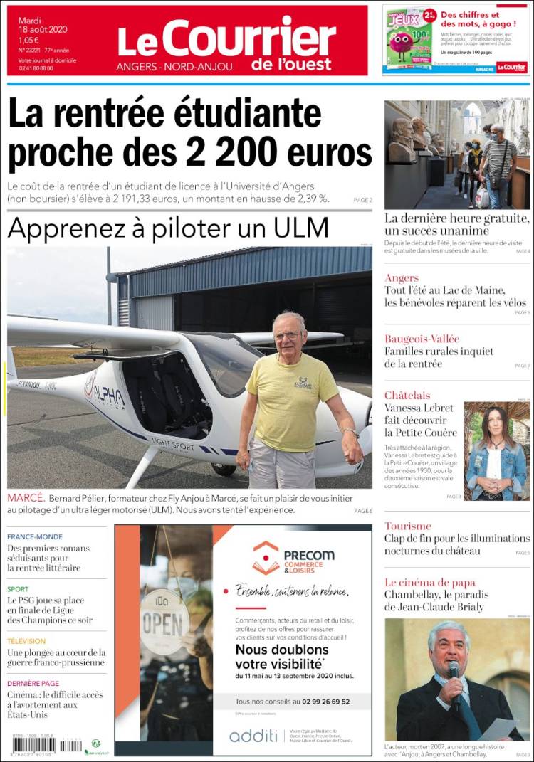 Portada de Le Courrier de l'Ouest (Francia)