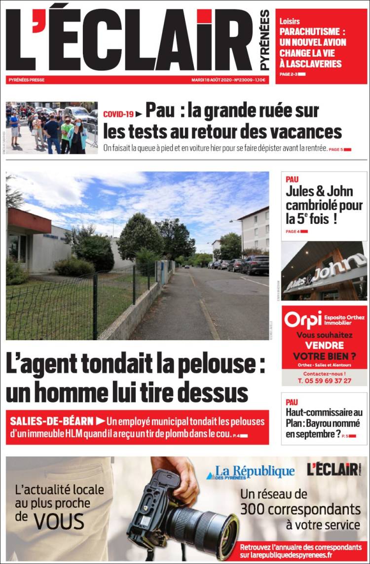 Portada de L'Eclair des Pyrénées (Francia)
