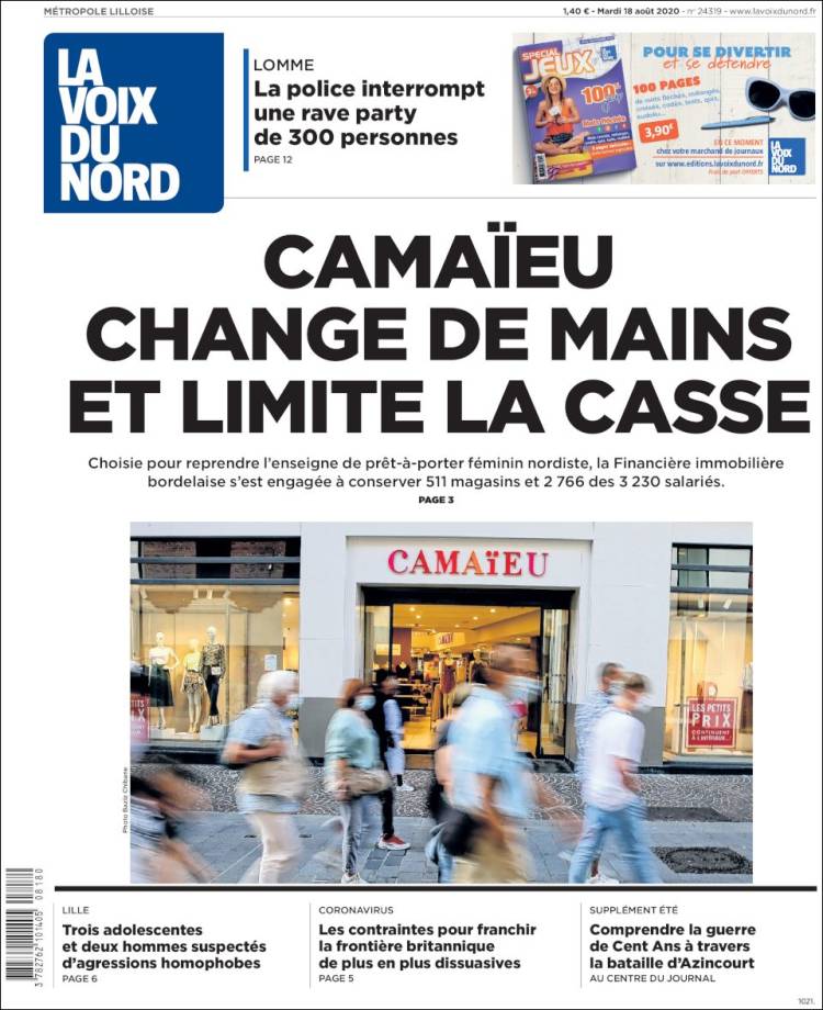 Portada de La Voix du Nord (Francia)