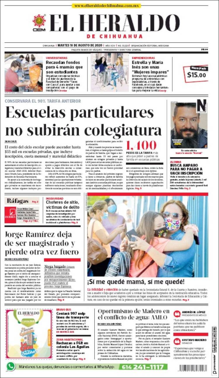 Portada de El Heraldo de Chihuahua (Mexico)