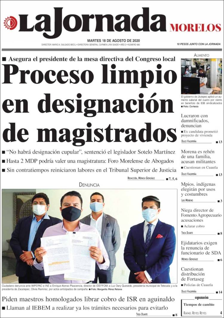 Portada de La Jornada - Morelos (Mexico)