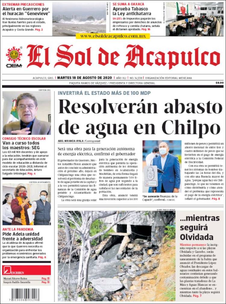 Portada de El Sol de Acapulco (México)