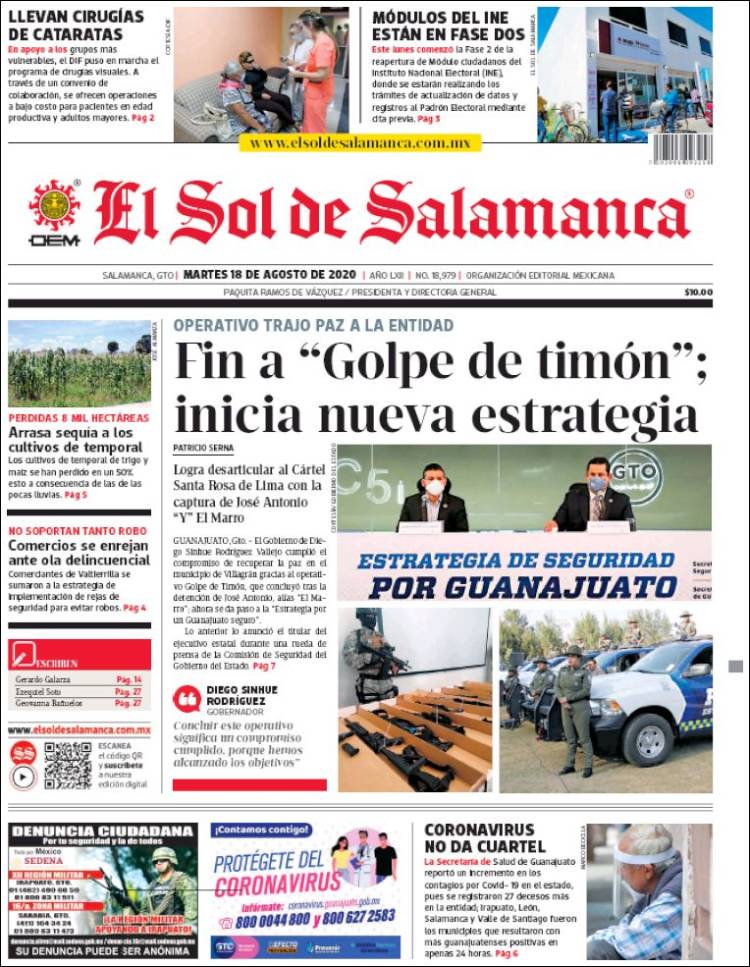 Portada de El Sol de Salamanca (México)