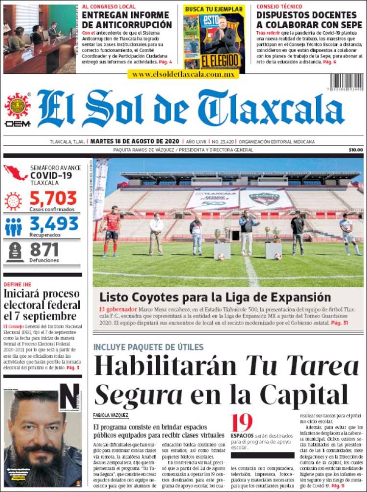 Portada de El Sol de Tlaxcala (México)