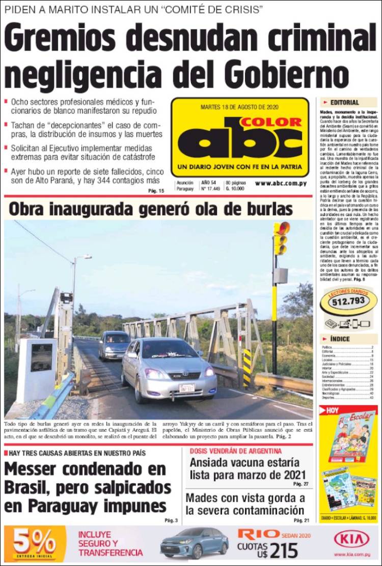 Portada de ABC Color (Paraguay)