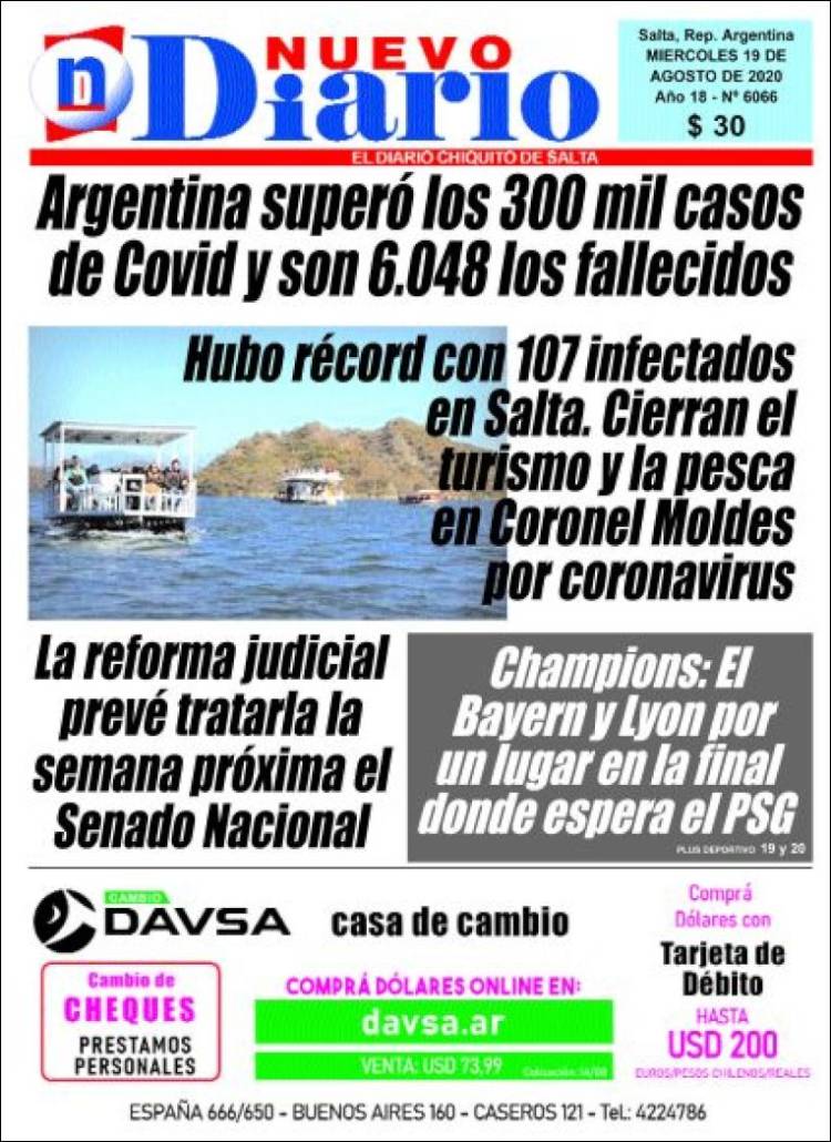 Portada de Nuevo Diario de Salta (Argentina)