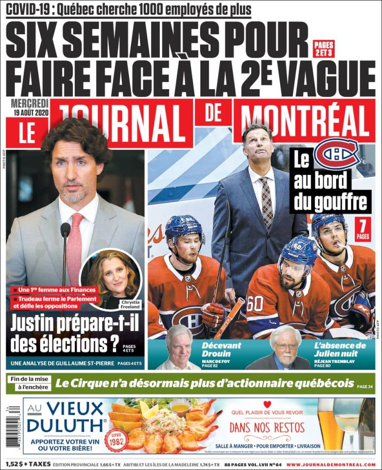 Portada de Le Journal de Montréal (Canadá)