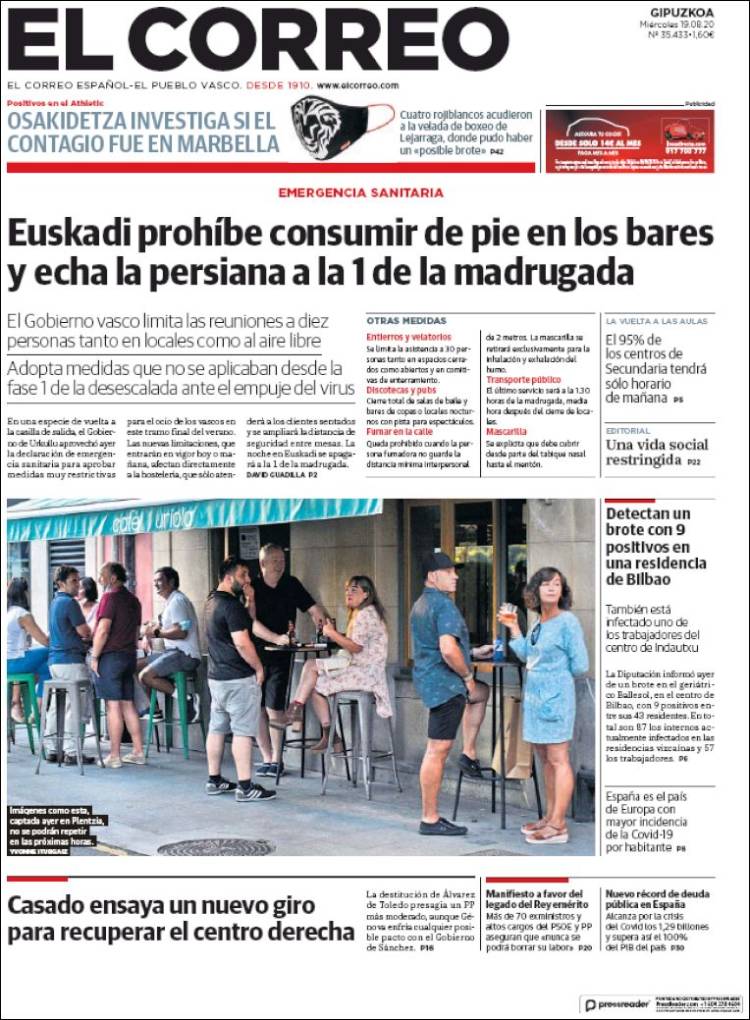 Portada de El Correo - Guipuzcoa (España)