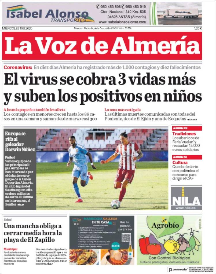 Portada de La Voz de Almería (España)