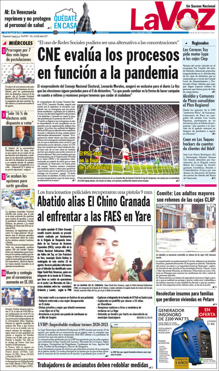 Portada de Diario La Voz (Venezuela)