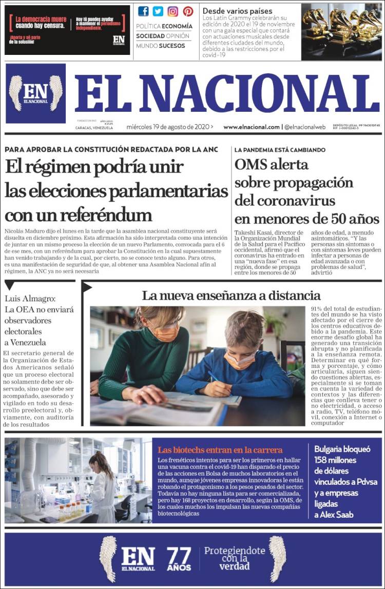 Portada de El Nacional (Venezuela)