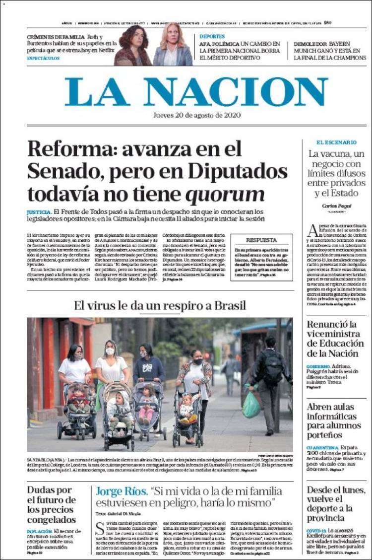 Portada de La Nación (Argentina)