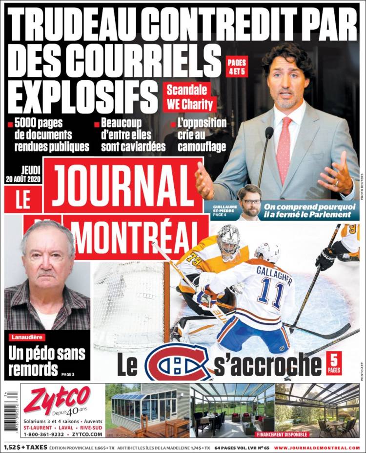 Portada de Le Journal de Montréal (Canada)